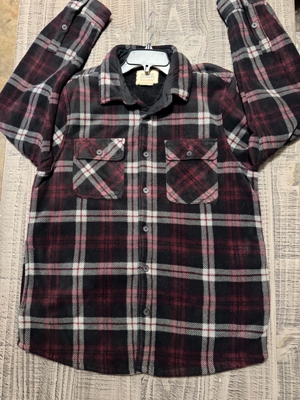 Boston Traders Black & Red Maroon Plaid Button-Down Fleece Lined Shirt Jacket